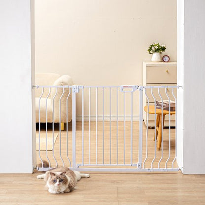 Baby Gate, 29.5"-51" Extra Wide, 30" High, Dog Gate for Stairs Doorways and House, Easy Step Walk Thru Auto Close Child Gate Pet Security Gate with Pressure Mount Kit and Wall Mount Kit, White