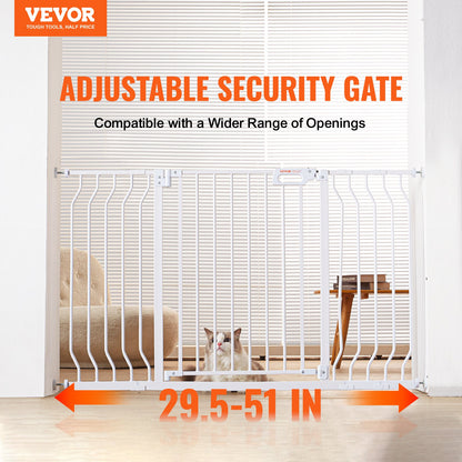 Baby Gate, 29.5"-51" Extra Wide, 30" High, Dog Gate for Stairs Doorways and House, Easy Step Walk Thru Auto Close Child Gate Pet Security Gate with Pressure Mount Kit and Wall Mount Kit, White