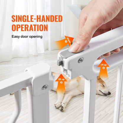 Baby Gate, 29.5"-51" Extra Wide, 30" High, Dog Gate for Stairs Doorways and House, Easy Step Walk Thru Auto Close Child Gate Pet Security Gate with Pressure Mount Kit and Wall Mount Kit, White