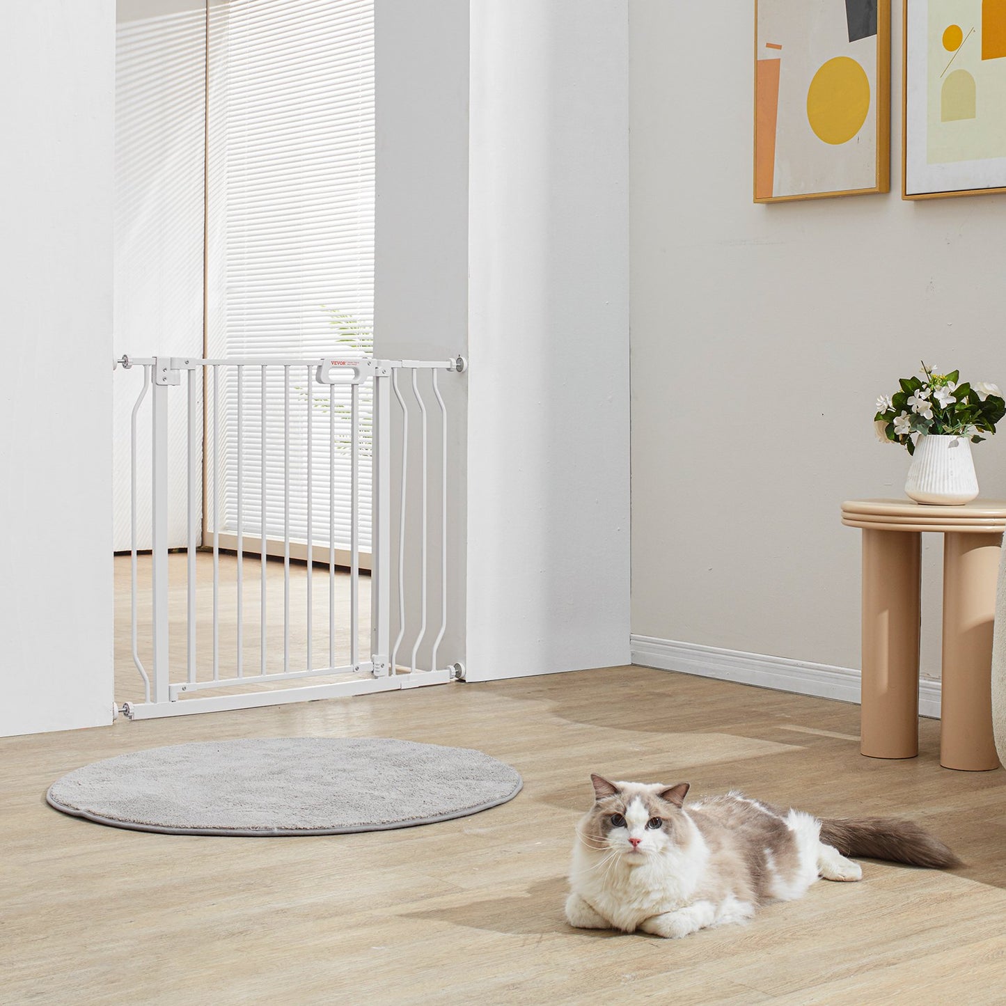 Baby Gate, 29.5"-37" Extra Wide, 30" High, Dog Gate for Stairs Doorways and House, Easy Step Walk Thru Auto Close Child Gate Pet Security Gate with Pressure Mount Kit and Wall Mount Kit, White