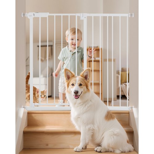 Baby Gate, 26-40 Inches Adjustable Width, 36 Inches High Dog Gate, Easy Step Walk Thru, for Child Pet Security, Pressure Mount Kit, Wall Cups, One-Hand Open, for Stairs and Doorways, White