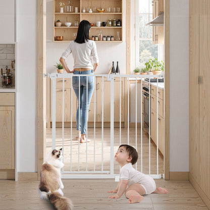 Baby Gate, 26-40 Inches Adjustable Width, 36 Inches High Dog Gate, Easy Step Walk Thru, for Child Pet Security, Pressure Mount Kit, Wall Cups, One-Hand Open, for Stairs and Doorways, White