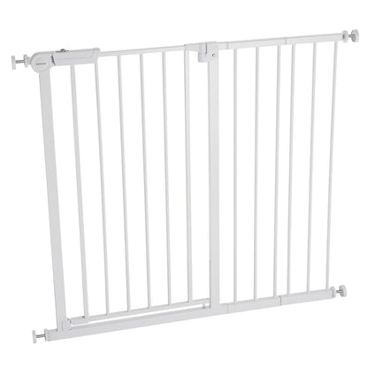 Baby Gate, 26-40 Inches Adjustable Width, 36 Inches High Dog Gate, Easy Step Walk Thru, for Child Pet Security, Pressure Mount Kit, Wall Cups, One-Hand Open, for Stairs and Doorways, White