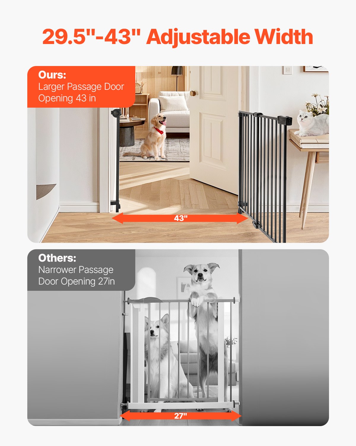 Babygitter, 75–109 cm verstellbare Breite, 71 cm hohes Hundegitter, ohne Schwellenstange, leichter Durchgang, für die Sicherheit von Kindern und Haustieren, mit Schrauben, einhändig zu öffnen, für Treppen und Türen, Schwarz