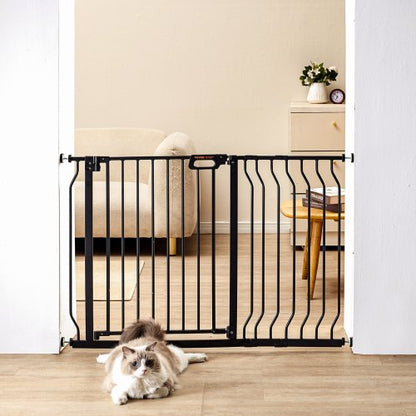 Baby Gate, 74.9 cm-122.9 cm Extra Wide, 76.2 cm High, Dog Gate for Stairs Doorways and House, Easy Step Walk Thru Auto Close Child Gate Pet Security Gate with Pressure Mount Kit and Wall Mount Kit, Black