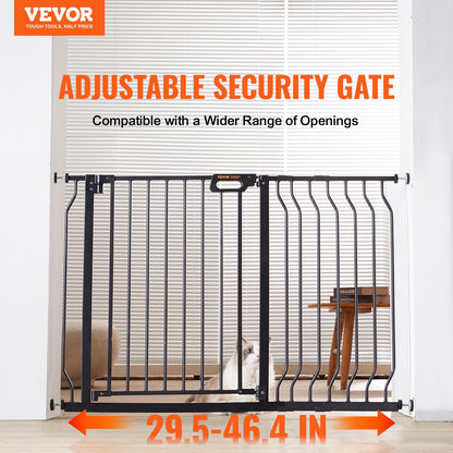 Baby Gate, 74.9 cm-122.9 cm Extra Wide, 76.2 cm High, Dog Gate for Stairs Doorways and House, Easy Step Walk Thru Auto Close Child Gate Pet Security Gate with Pressure Mount Kit and Wall Mount Kit, Black