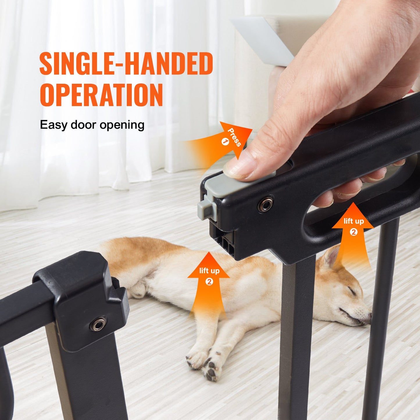 Baby Gate, 74.9 cm-122.9 cm Extra Wide, 76.2 cm High, Dog Gate for Stairs Doorways and House, Easy Step Walk Thru Auto Close Child Gate Pet Security Gate with Pressure Mount Kit and Wall Mount Kit, Black
