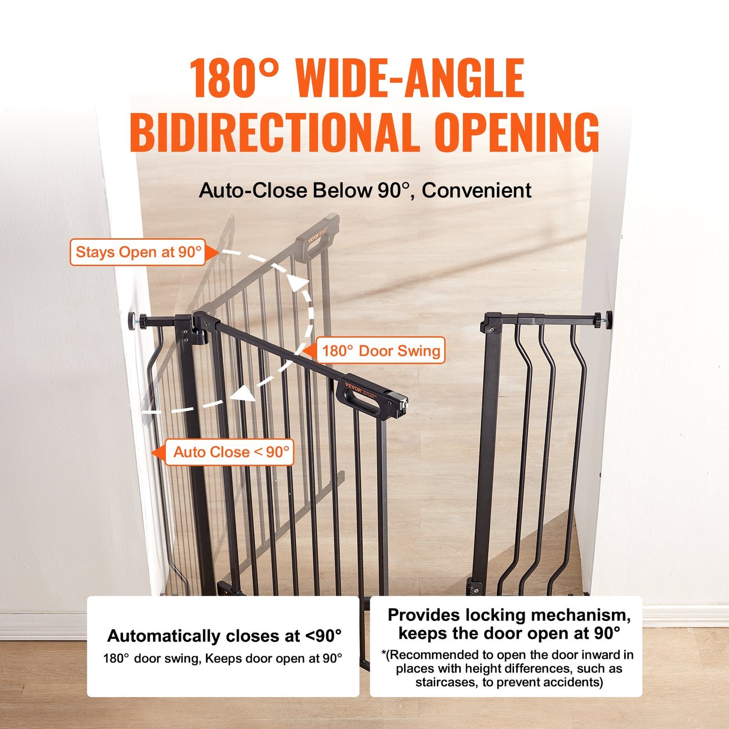 Treppenschutzgitter, extra breit (75–94 cm), hoch (76 cm), Hundeschutzgitter für Treppen, Türen und Haus, leichtgängig, automatisch schließend, mit Druck- und Wandmontageset, schwarz