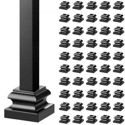 Aluminum Alloy Baluster Shoes Stair Flat Shoe with Screw Holes for 1/2 Inch Square Scroll Basket Twist Knuckle Staircase Balusters Metal Spindle Railing, Satin Black (50 Pcs)