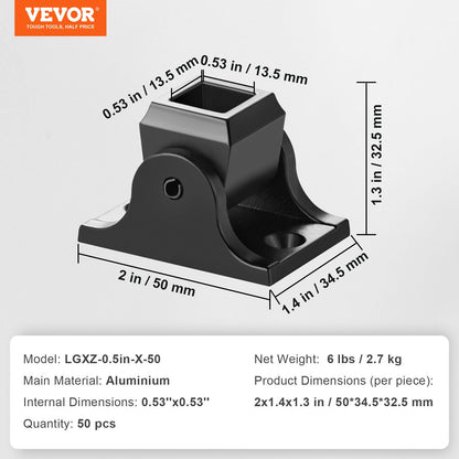 Aluminum Alloy Baluster Shoes Square Balusters Baluster Wrought Spindles for Staircase Slant Shoes with Screw Holes for 1/2 Inch Staircase Balusters, Black (50 Pcs)(Screws Sold Separately)