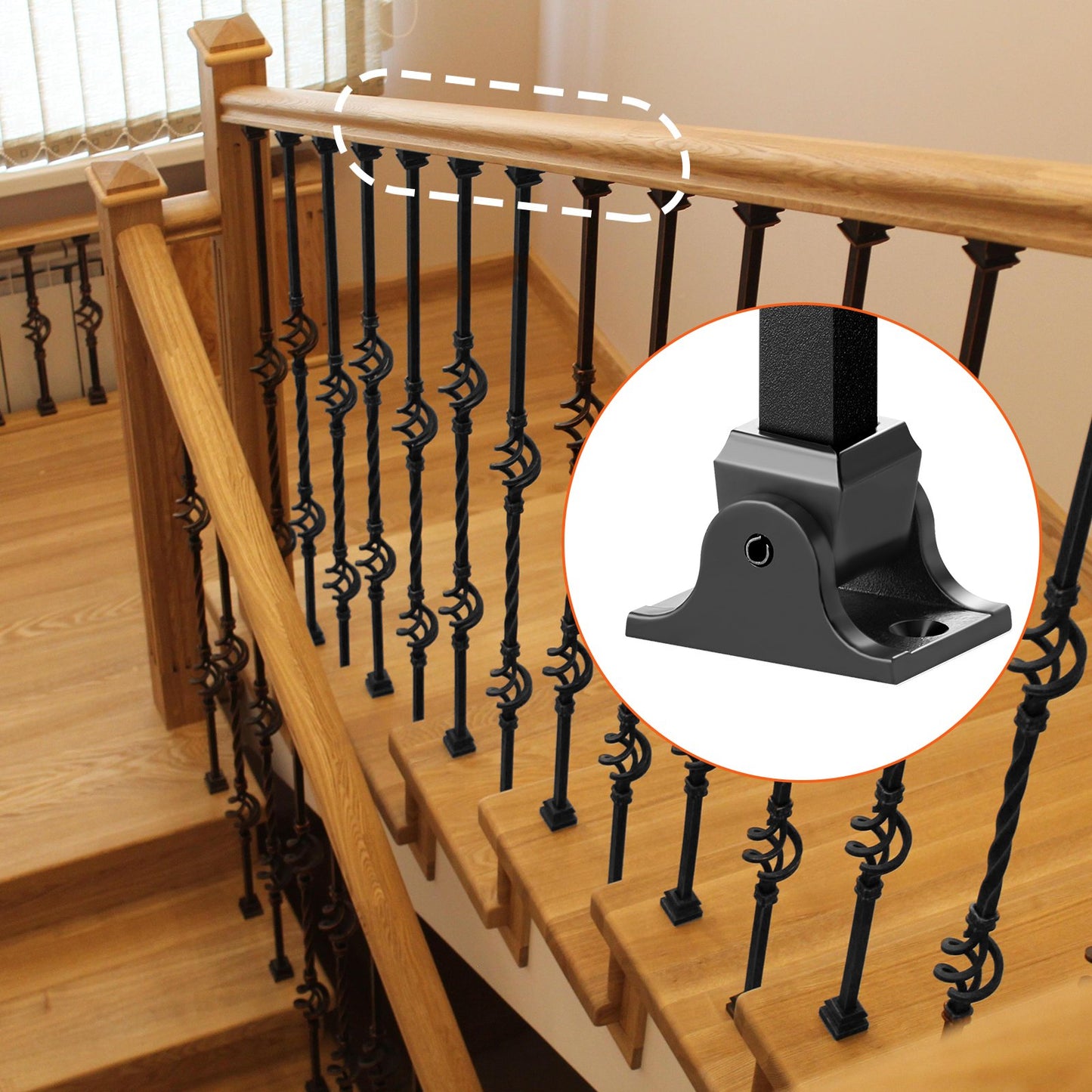 Aluminum Alloy Baluster Shoes Square Balusters Baluster Wrought Spindles for Staircase Slant Shoes with Screw Holes for 1/2 Inch Staircase Balusters, Black (50 Pcs)(Screws Sold Separately)