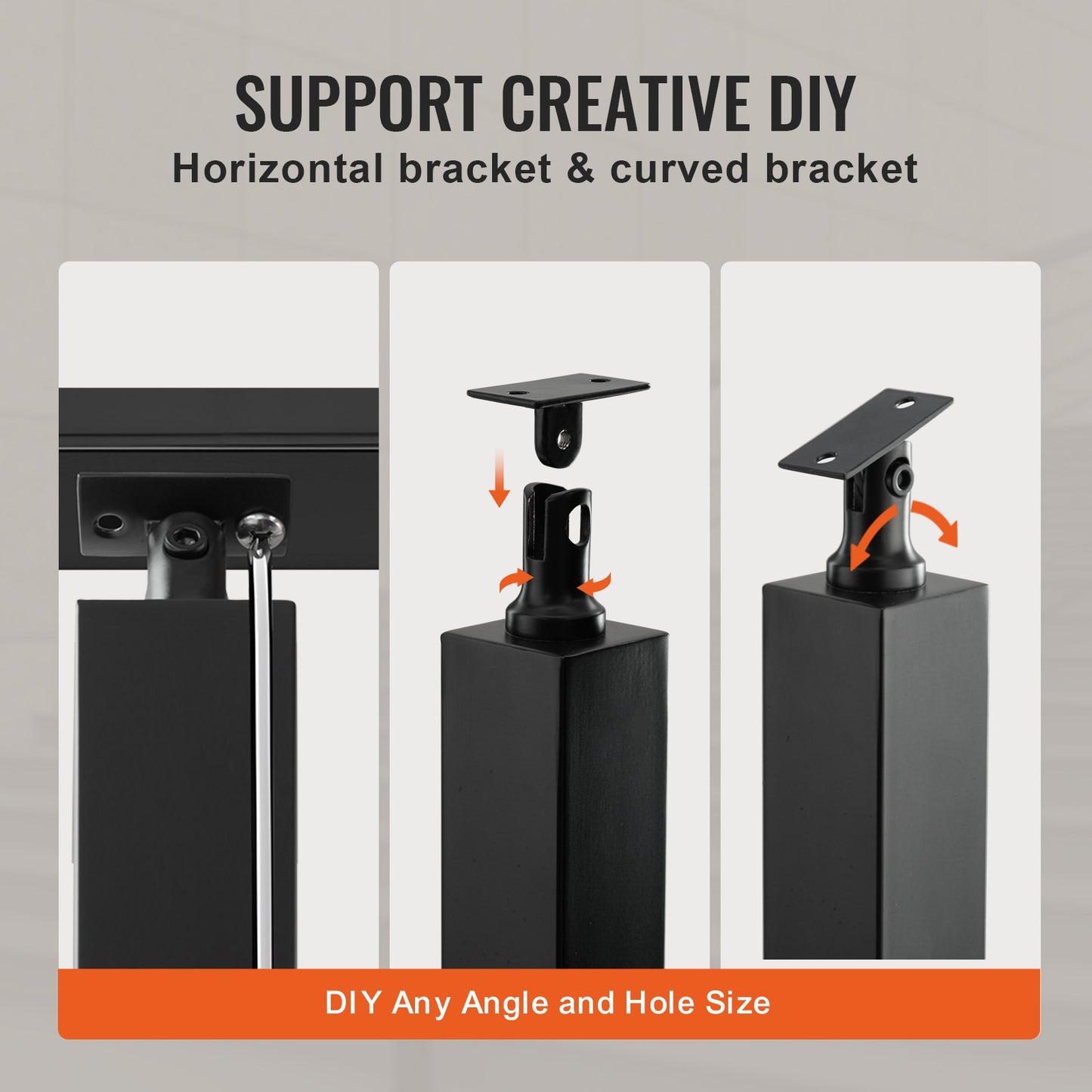 Kabelgeländerpfosten, 42 x 1,97 x 1,97 Zoll, ebene Terrassentreppenpfosten, Kabelhandlaufpfosten aus gebürstetem Edelstahl, Terrassengeländer-DIY-Pfosten ohne Bohrloch, Treppengeländer-Set mit Montagehalterung, schwarz