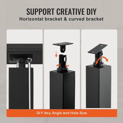 Kabelgeländerpfosten, 42 x 1,97 x 1,97 Zoll, ebene Terrassentreppenpfosten, Kabelhandlaufpfosten aus gebürstetem Edelstahl, Terrassengeländer-DIY-Pfosten ohne Bohrloch, Treppengeländer-Set mit Montagehalterung, schwarz