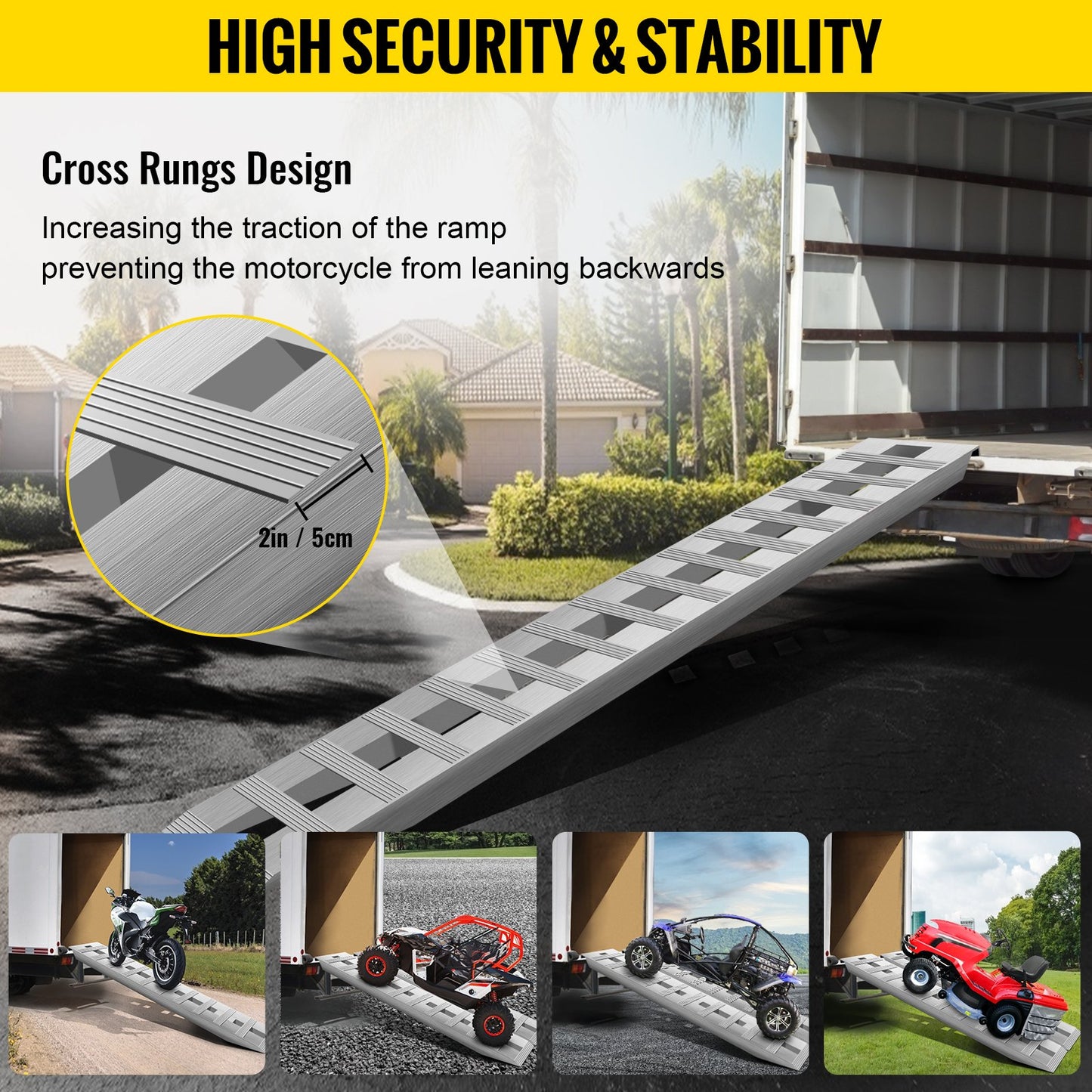 213.4 cm x 35.6 cm Aluminum Loading Ramps 2721.6 kg Car Trailer Truck Hook End 1 Pair