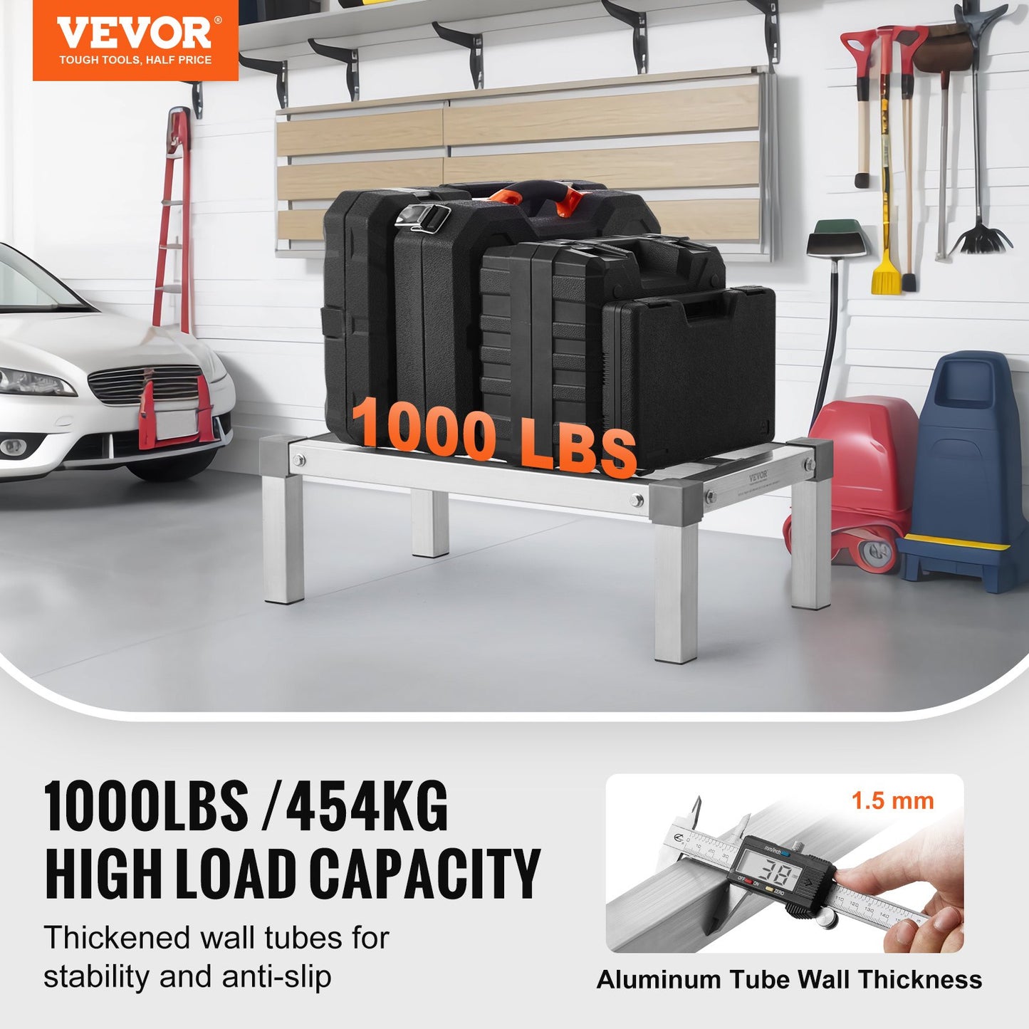 Aluminium-Lagerregal, 24" x 14" Gewerbe-Lebensmittelregal, 8" über dem Boden, 1000 lbs Tragkraft, verstellbares Aluminium-Lagerregal, für die Lagerung in Restaurants, Küchen, Garagen und Fahrzeugen