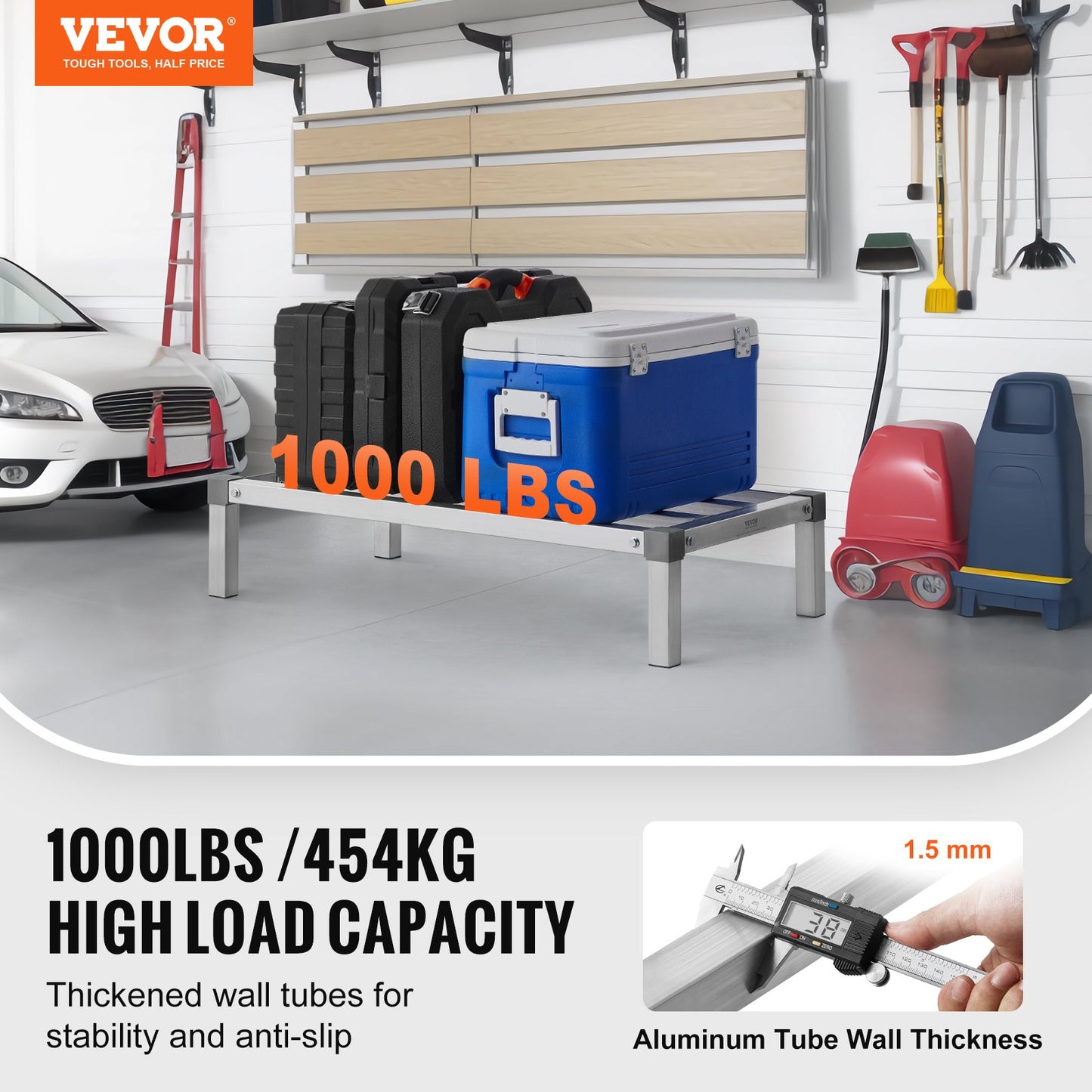 Aluminum Dunnage Rack, 36” x 20” Commercial Food Floor Rack, 8” Off the Floor, 1000 lbs Capacity All-Welded Aluminum Storage Rack, for Storage in Restaurants, Kitchens, Garages and Vehicles