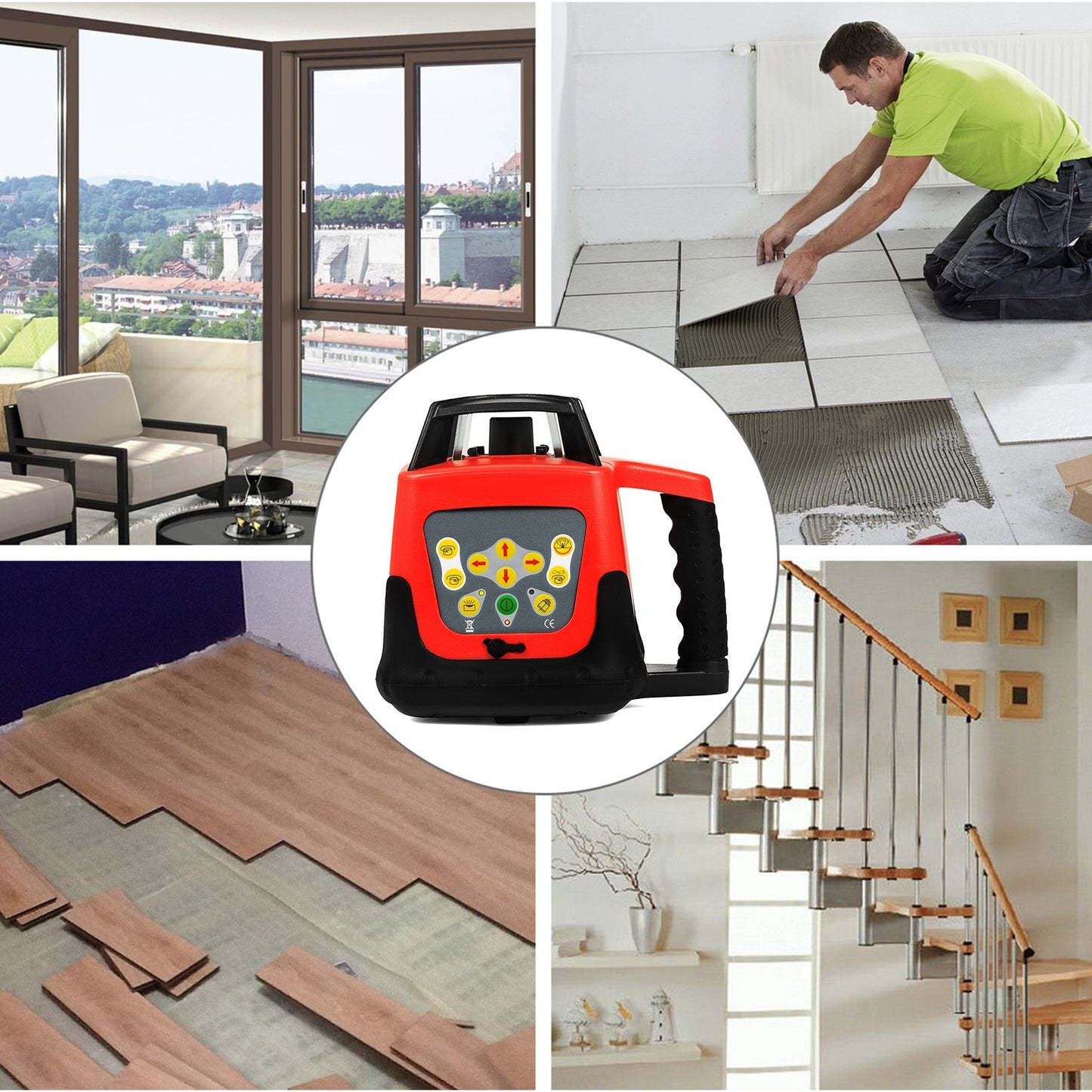 Automatisches, professionelles Laser-Nivelliergerät mit grünem Laserstrahl, Empfänger, Fernbedienung und Tragetasche