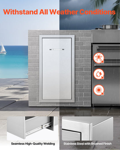 Müllschublade für die Außenküche, 34,4 cm B x 50 cm T x 65,5 cm H Innenraum, Mehrzweck-Schubladen für die Außenküche aus Edelstahl, max. Tragkraft 25 kg pro Ebene, für Grillinseln im Freien