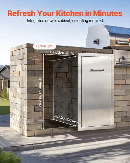Müllschublade für die Außenküche, 34,4 cm B x 50 cm T x 65,5 cm H Innenraum, Mehrzweck-Schubladen für die Außenküche aus Edelstahl, max. Tragkraft 25 kg pro Ebene, für Grillinseln im Freien