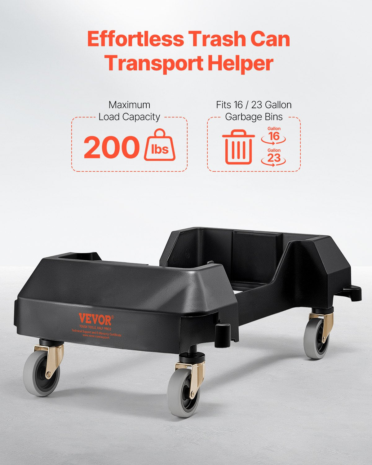 Mülltonnenwagen, passend für 16/23-Gallonen-Behälter, schlanker Mülltonnen-Rollsockel mit 4 feststellbaren Rädern, Tragkraft 200 lbs, robuster Fasswagen, leichtgängiger und leiser Mülltonnenwagen aus Kunststoff