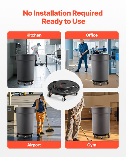 Trash Can Dolly, Fit 20, 32, 44, 55 Gallon Containers, Round Trash Can Roller Base with 4 Lockable Wheels, 500lbs Weight Capacity, Heavy Duty Barrel Dolly, Multi-Functional Rolling Dolly Cart