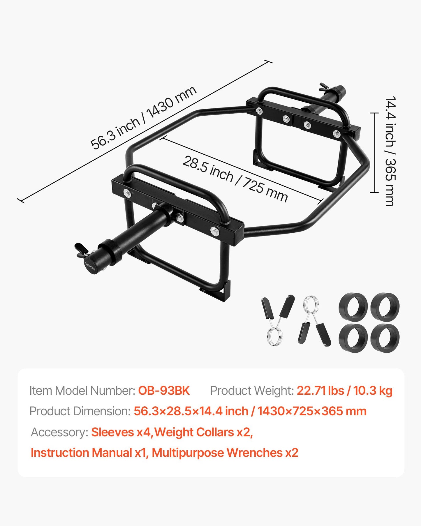 Trap Bar Hex Bar, 50-mm-Sechskant-Langhantel, 240 kg Belastbarkeit, Schulterdrückstange, Gewichtheber- und Krafttrainingsgerät, Heim-Fitnessstudio für Kniebeugen, Kreuzheben und Schulterdrücken, Schwarz