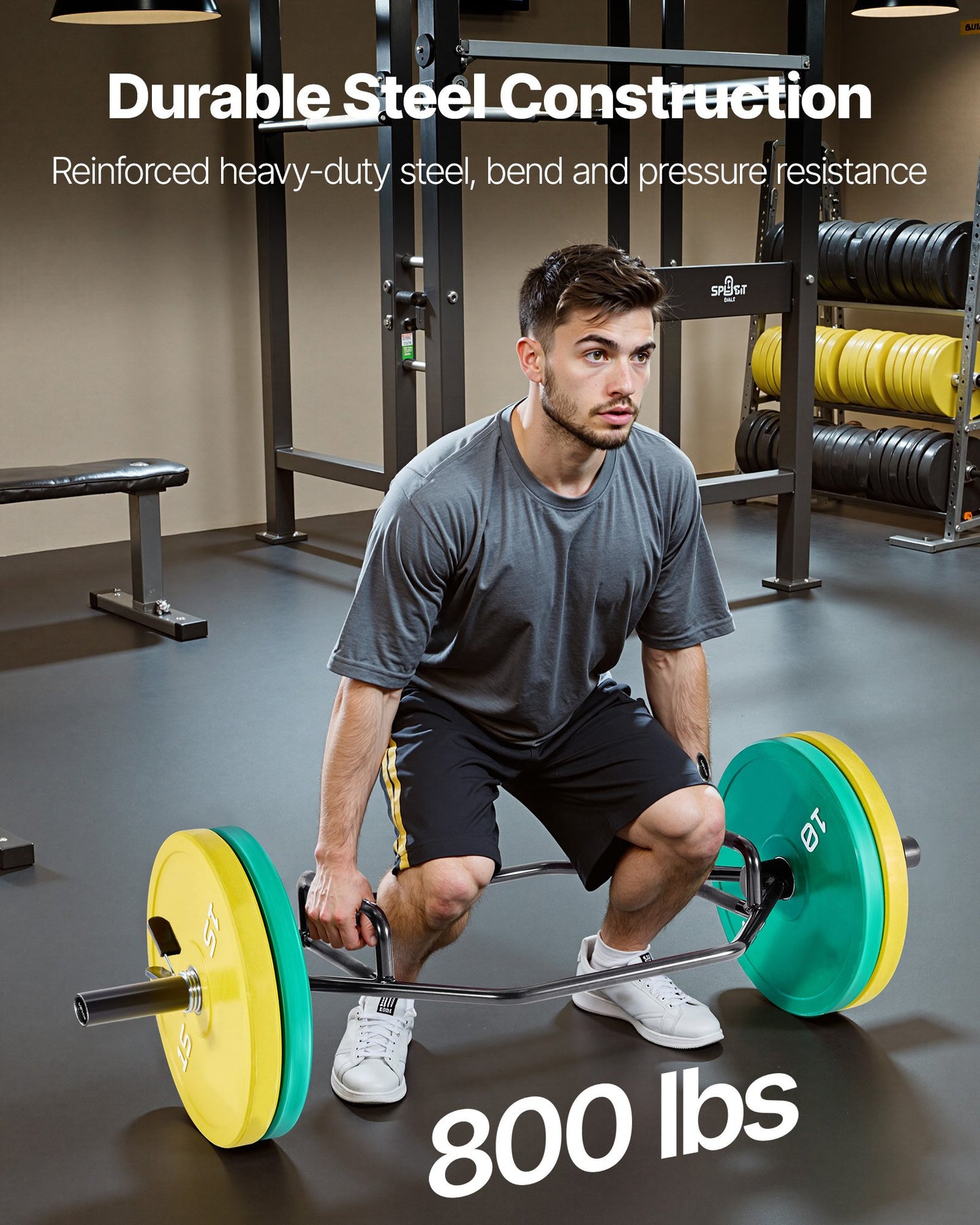 Trap Bar Hex Bar, 50mm Hex Barbell, 360 kg Capacity Shrug Bars with Knurled Grips, Weightlifting and Strength Training Equipment, Home Gym for Squats, Deadlifts, Shoulder Presses, Black