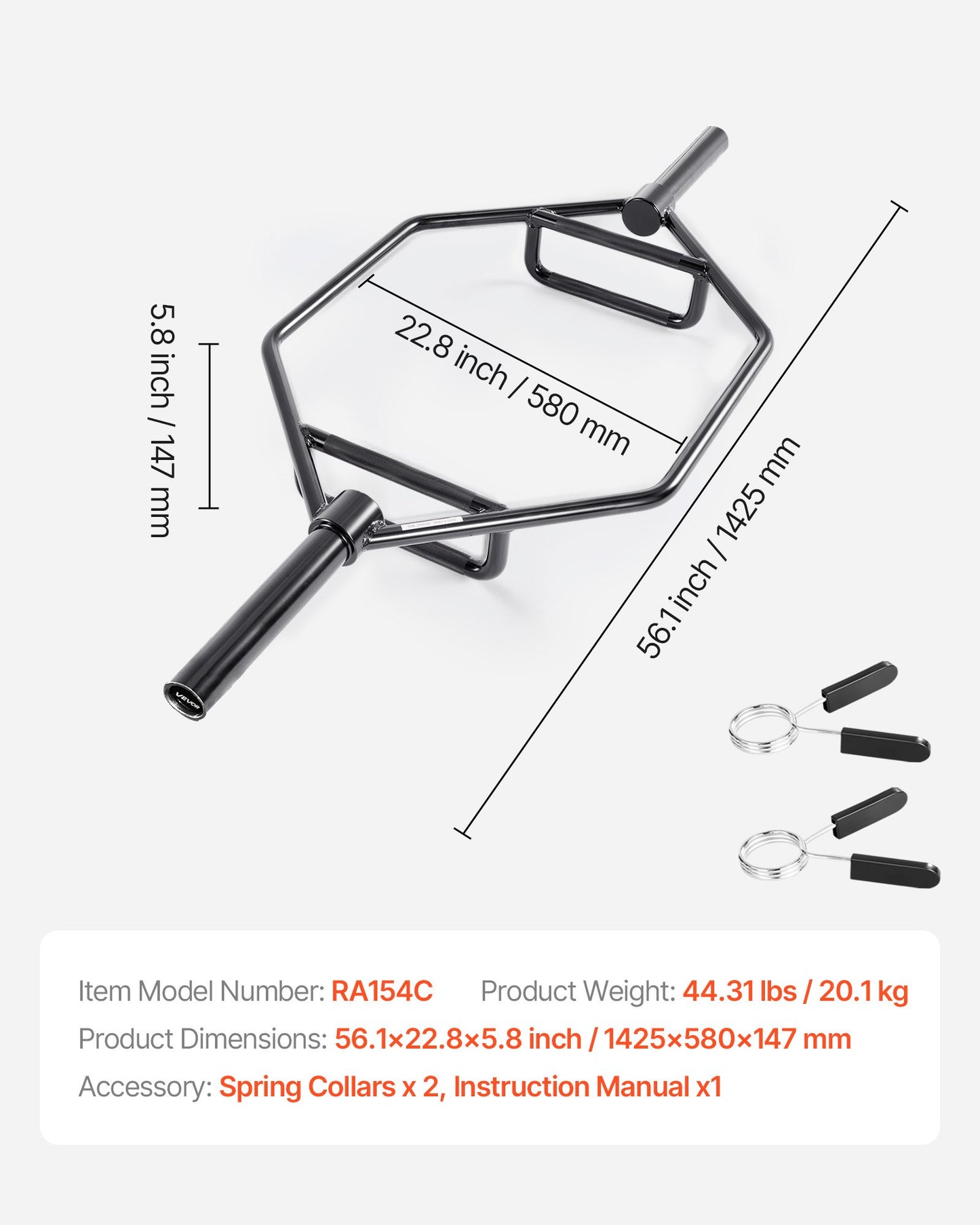 Trap Bar Hex Bar, 50mm Hex Barbell, 360 kg Capacity Shrug Bars with Knurled Grips, Weightlifting and Strength Training Equipment, Home Gym for Squats, Deadlifts, Shoulder Presses, Black