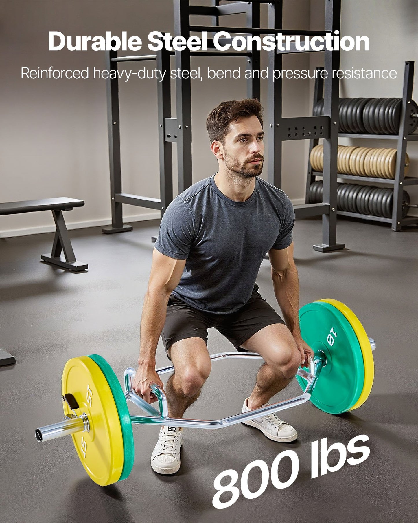 Trap Bar Hex Bar, 50mm Hex Barbell, 360 kg Capacity Shrug Bars with Knurled Grips, Weightlifting and Strength Training Equipment, Home Gym for Squats, Deadlifts, Shoulder Presses, Silver