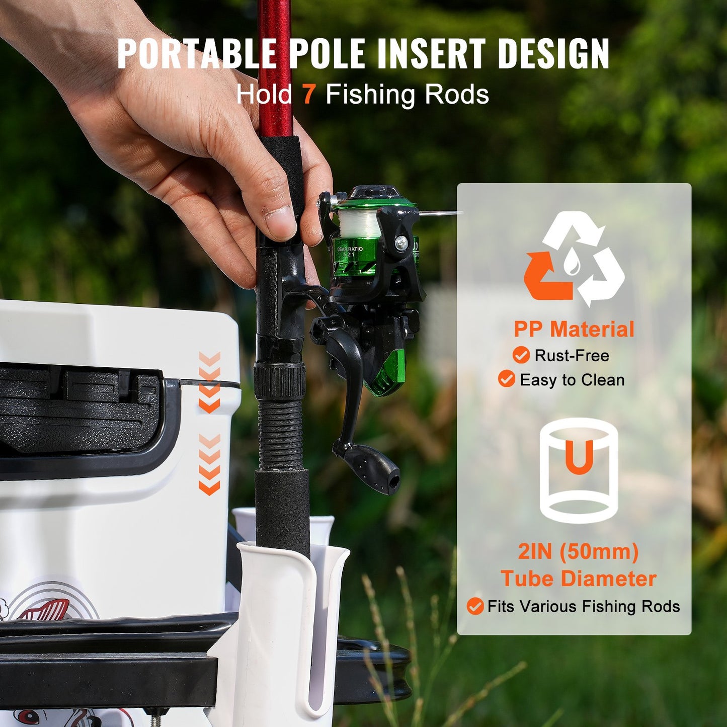 Beach Fishing Cart, 200 lbs Load Capacity, Fish and Marine Cart with Two 11" Big Wheels Rubber Balloon Tires for Sand, Heavy-Duty Steel Pier Wagon Trolley with 7 Rod Holders for Fishing, Picnic