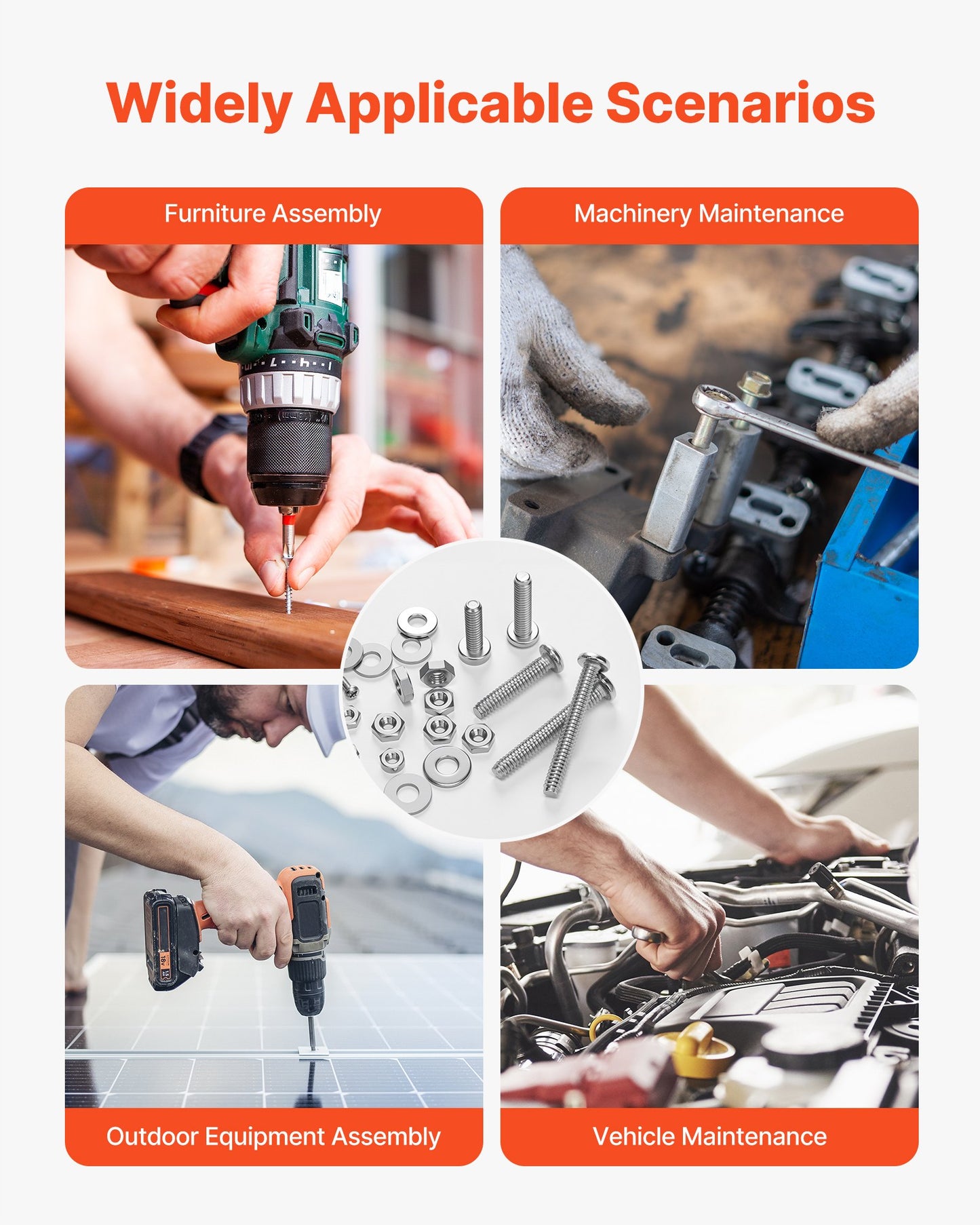 1110-teiliges Sortiment an Schrauben und Muttern, Maschinenschrauben und Unterlegscheiben (Zoll), Edelstahl 10-24, 8-32, 2-56, 6-32, 4-40, für Möbel-, Geräte- und Fahrzeugmontage, Silber