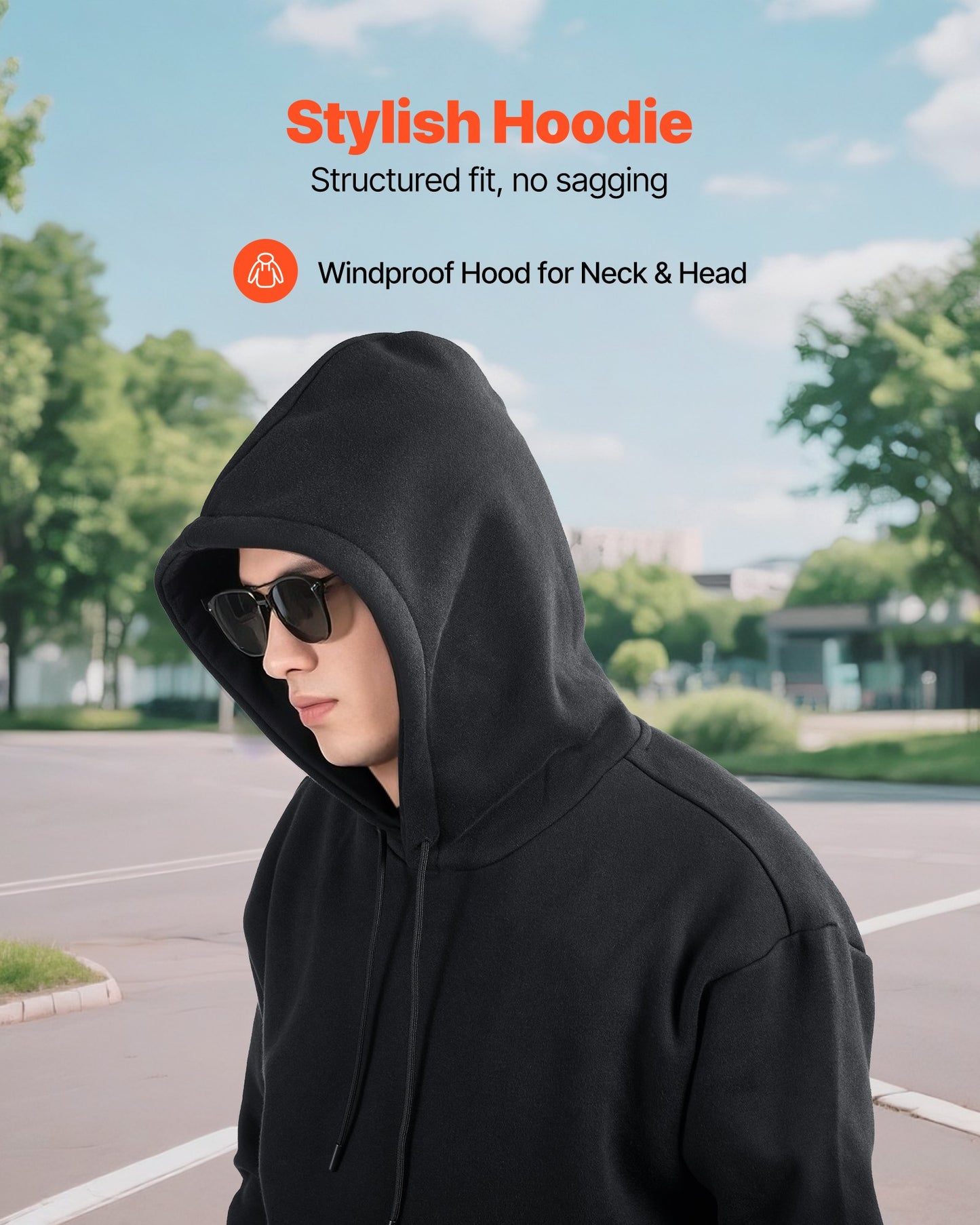 Damen-Kapuzenpullover, Größe L, Fleece-Langarmpullover, bequem, lässig, warm und hautfreundlich, praktisch und modisch, schwarzer Hoodie mit großer Tasche für Herbst und Winter