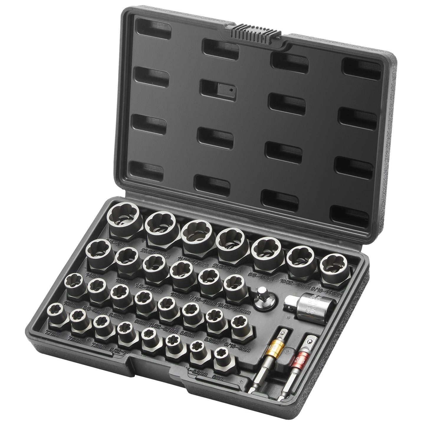 Bolt Extractor Set, 29-Piece Bolt and Nut Remover Set, 6mm to 10mm, 13/32" to 3/4", CR-MO Steel Extraction Socket Set with Storage Case, for Removing Damaged Rusted Bolts, Nuts and Screws