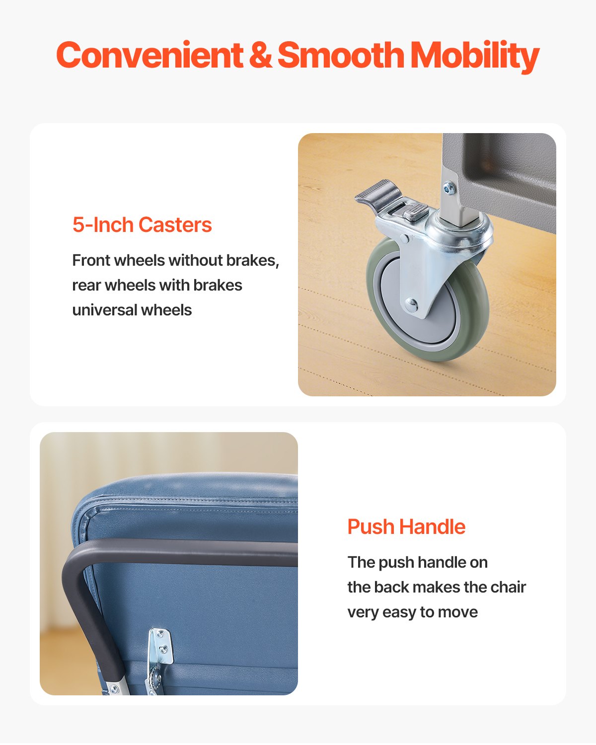 Geri-Stuhl-Liegestuhl, 3-fach verstellbarer Geri-Stuhl, fahrbarer medizinischer Liegestuhl mit 4 Rollen, weich gepolstertem Sitz und abnehmbarem Tablett, ideal für Krankenhäuser, Pflegeheime und die häusliche Altenpflege