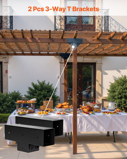 Pergola Kit 2-Pack, T-Shaped 4x4 (Actual 92 x 92 mm), 3-Way Pergola Brackets DIY Woodworking Gazebo Bracket Kit with Screws for 92 x 92 mm Wood Beams in Actual Size for Outdoor Party Banquet