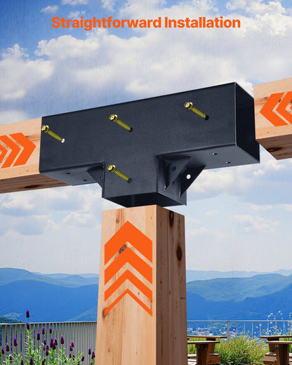Pergola Kit 2-Pack, T-Shaped 4x4 (Actual 92 x 92 mm), 3-Way Pergola Brackets DIY Woodworking Gazebo Bracket Kit with Screws for 92 x 92 mm Wood Beams in Actual Size for Outdoor Party Banquet