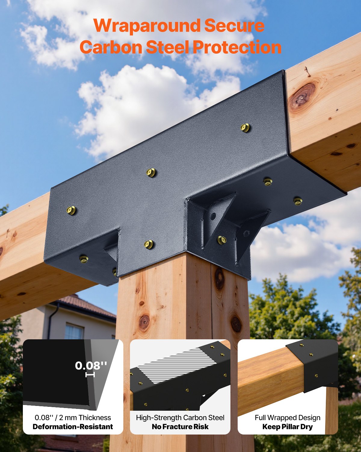 Pergola Kit 4-Pack, T-Shaped 4x4 (Actual 92 x 92 mm), 3-Way Pergola Brackets DIY Woodworking Gazebo Bracket Kit with Screws for 92 x 92 mm Wood Beams in Actual Size for Outdoor Party Banquet