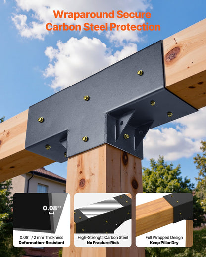 Pergola Kit 4-Pack, T-Shaped 4x4 (Actual 92 x 92 mm), 3-Way Pergola Brackets DIY Woodworking Gazebo Bracket Kit with Screws for 92 x 92 mm Wood Beams in Actual Size for Outdoor Party Banquet