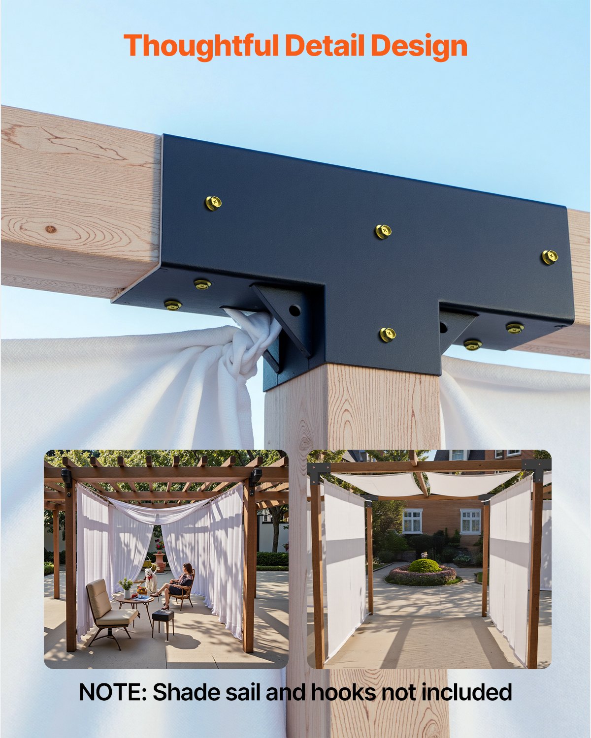Pergola Kit 4-Pack, T-Shaped 4x4 (Actual 92 x 92 mm), 3-Way Pergola Brackets DIY Woodworking Gazebo Bracket Kit with Screws for 92 x 92 mm Wood Beams in Actual Size for Outdoor Party Banquet