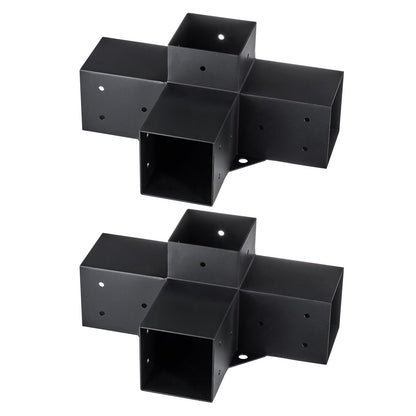 Pergola-Befestigungsset 10,2 cm x 10,2 cm, Innenmaße 9,1 cm x 9,1 cm, 2 Stück, 4-Wege-Eckwinkel, robust, für Holzprojekte, DIY-Pfostenfundament-Set, einfache Montage, Holzbalken für Gartenpavillons, Terrassenpergolen, Blockhaus-Pergola-Zubehör