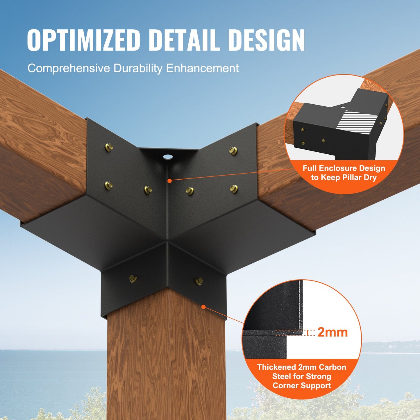 Pergola Bracket Kit 10.2 cm x 10.2 cm, Inner Size 9.1 cm x 9.1 cm 4pcs 3-Way Heavy Duty Corner Bracket Woodworks DIY Post Base Kit, Easy Installation Wooden Beams for Gazebos, Patio Pergolas, Log Cabin Outdoor Pergola Hardware