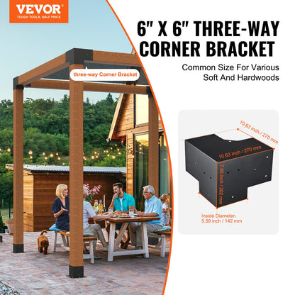 Pergola Bracket Kit 6''x6''(Inner Size 5.6x5.6), 4pcs 3-Way Heavy Duty Corner Bracket Woodworks DIY Post Base Kit, Easy Installation Wooden Beams for Gazebos, Patio Pergolas, Log Cabin Outdoor