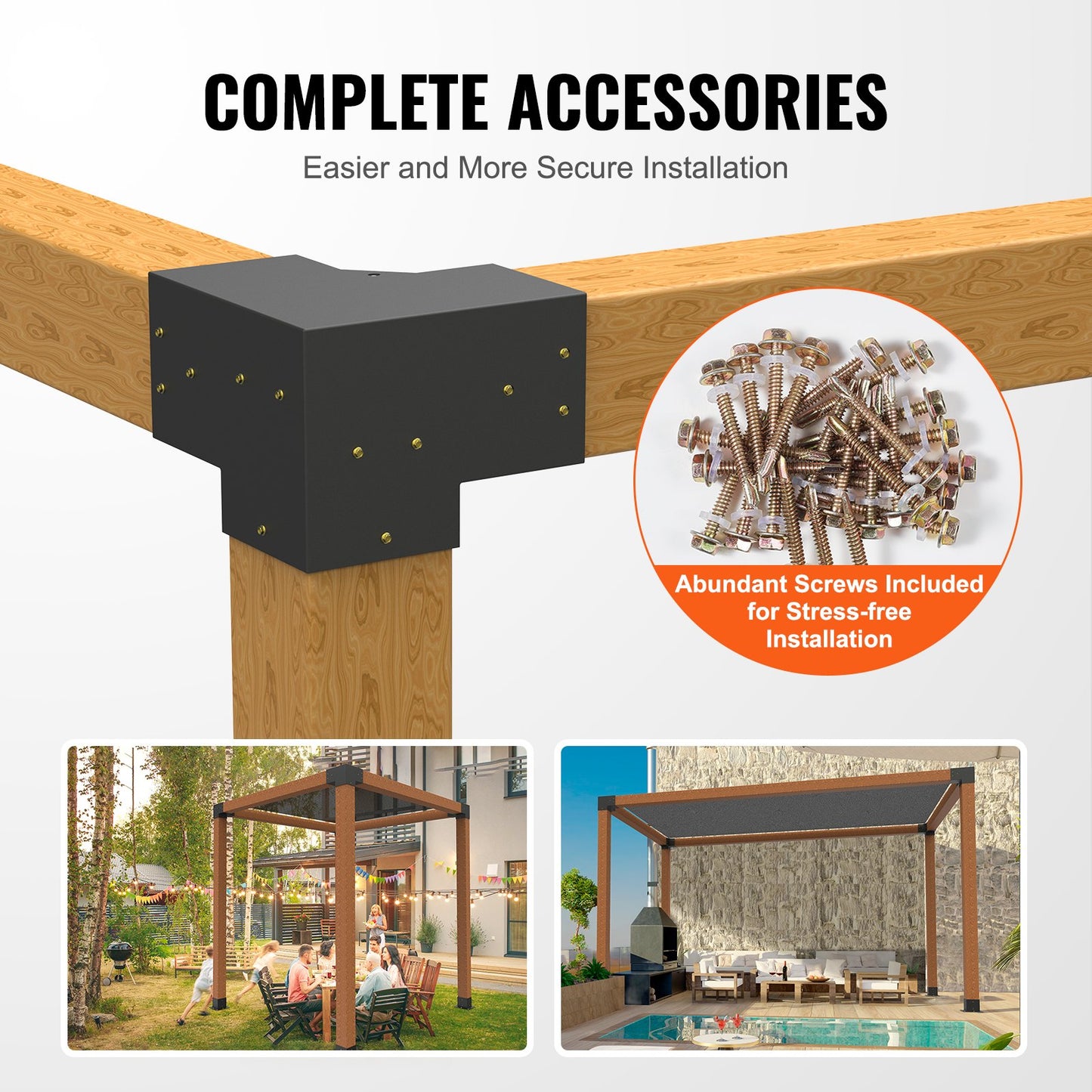 Pergola Bracket Kit 6''x6''(Inner Size 5.6x5.6), 4pcs 3-Way Heavy Duty Corner Bracket Woodworks DIY Post Base Kit, Easy Installation Wooden Beams for Gazebos, Patio Pergolas, Log Cabin Outdoor