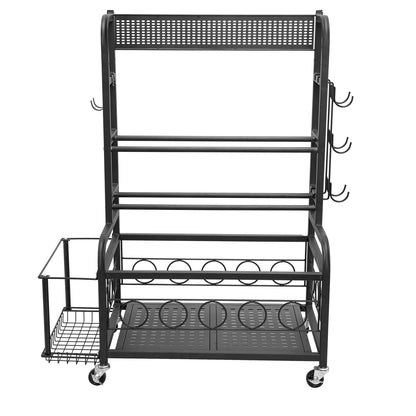 Yogamatten-Aufbewahrungsständer, Organizer für Heimfitnessgeräte, pulverbeschichteter Stahl-Yogamattenhalter mit Haken und Rollen, Gewichtsständer für Hanteln, Kettlebells, Schaumstoffrollen und Yogagurte