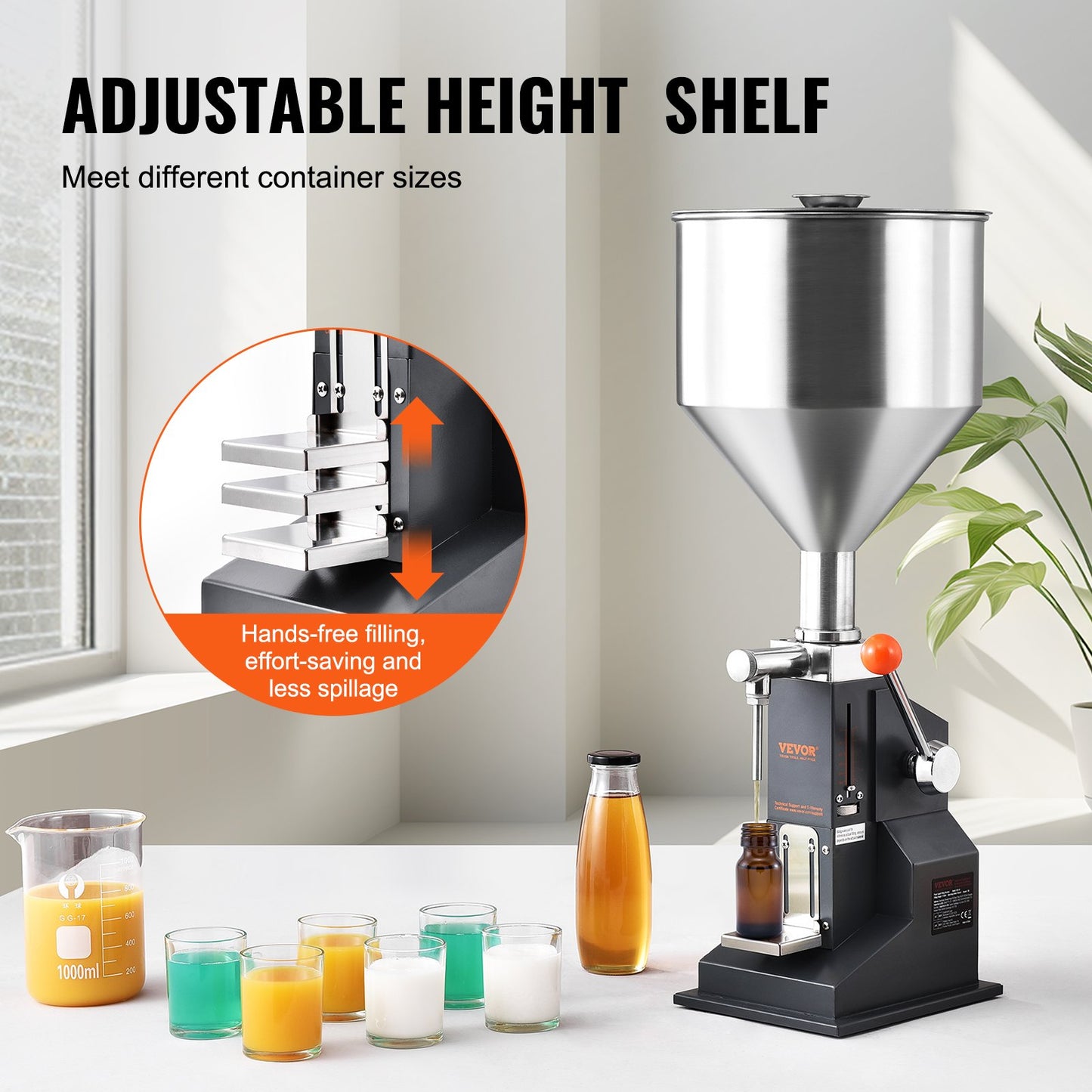 Manual Paste Liquid Filling Machine, 5-100ml Bottle Filler, Adjustable Bottle Filling Machine, Stainless Steel Liquid Filler with Hopper for Milk Water Juice Essential Oil Shampoo Cosmetic Honey