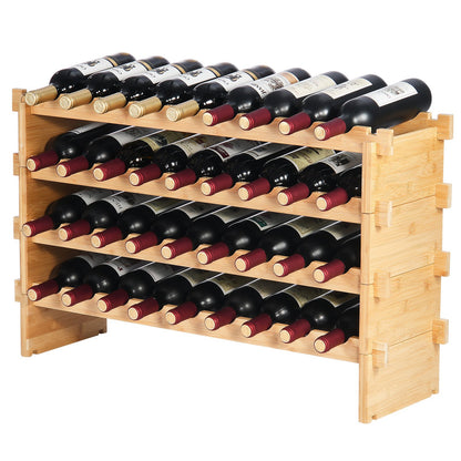 Stapelbares modulares Weinregal für 36 Flaschen, 4-stöckiges Aufbewahrungsregal aus massivem Bambusholz, freistehendes Weinregal, wackelfreie Regale für Küche, Bar und Weinkeller (Naturfarbe)