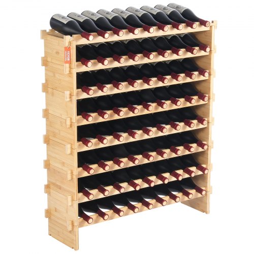 72 Bottle Upgrade Modular Wine Rack, Continuously Store Pinot Bottles, 8-Tier Bamboo Wood Storage Rack, Floor Freestanding Wines Holder Display Shelf, Wobble-Free Shelves for Kitchen Bar Cellar