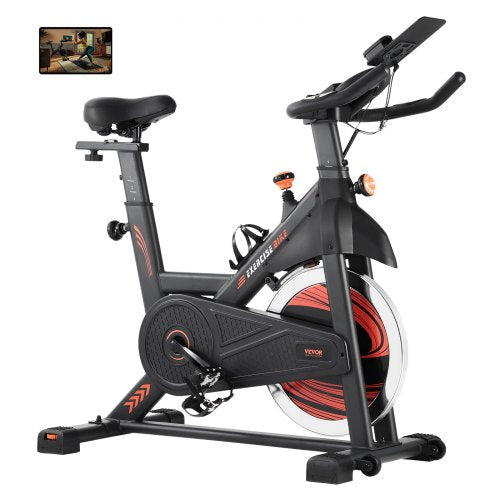 Heimtrainer mit verstellbarem Magnetwiderstand, Indoor-Cycling-Bike für das Cardiotraining zu Hause, Trainingsfahrrad mit leisem Riemenantrieb, komfortablem Sitzkissen, LCD-Monitor und schwerem Schwungrad