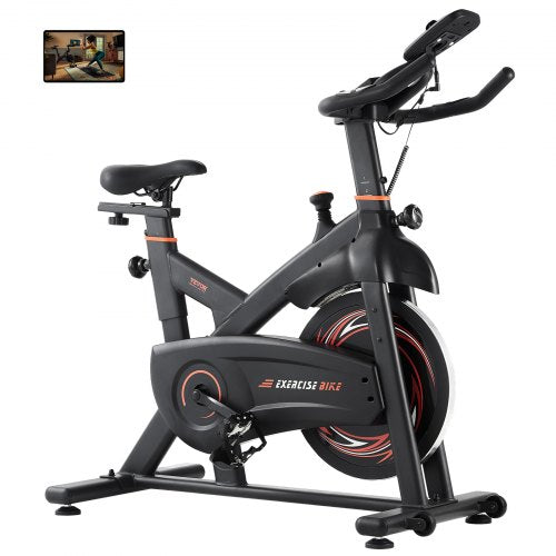 Heimtrainer mit verstellbarem Magnetwiderstand, Indoor-Cycling-Bike für das Cardiotraining zu Hause, Trainingsfahrrad mit leisem Riemenantrieb, komfortablem Sitzkissen, LCD-Monitor und schwerem Schwungrad