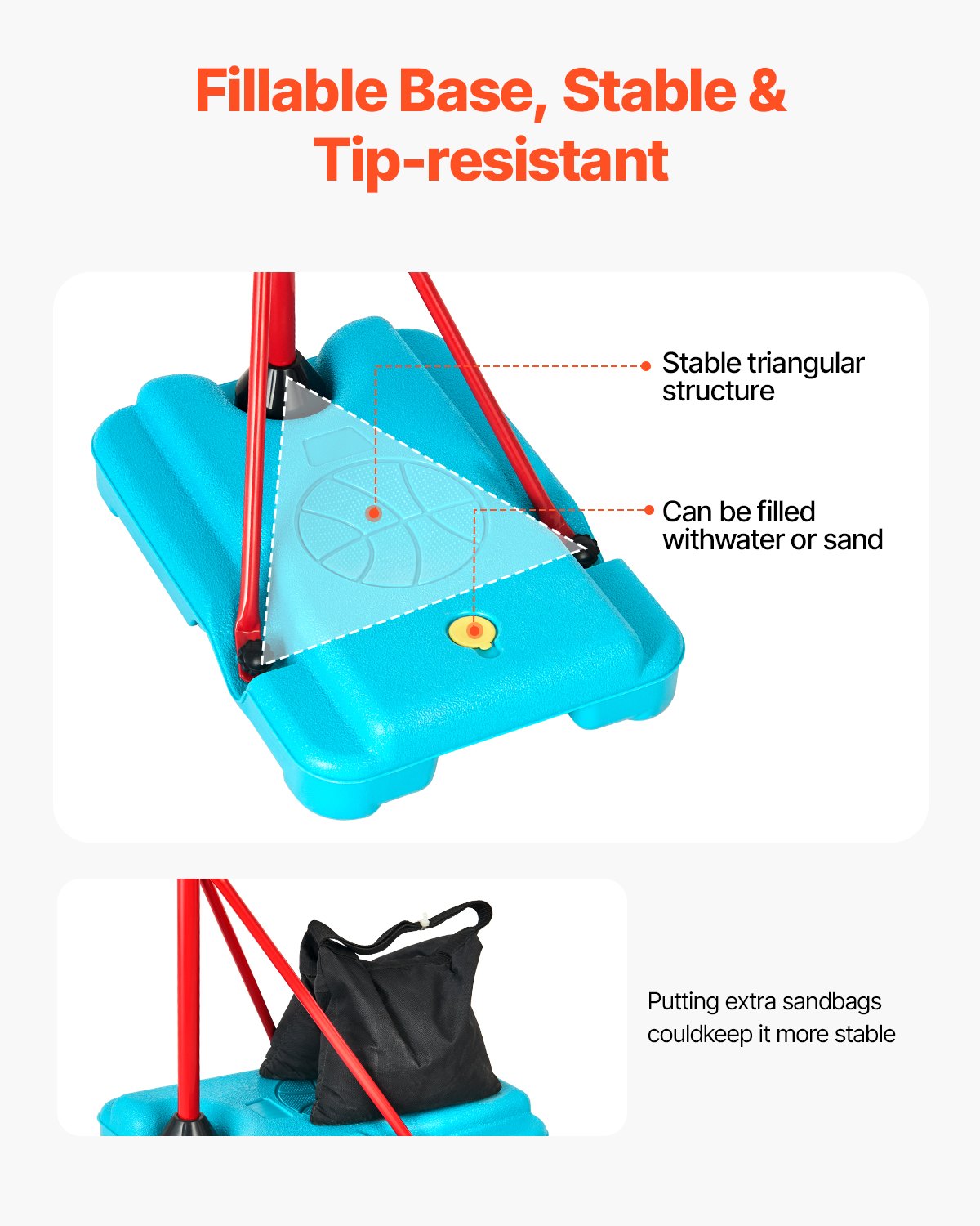 Kids Basketball Hoop, Height Adjustable, Portable Basketball Court with Fillable Base, Indoor and Outdoor Backyard Sport Game, Toddler Basketball Toys for Kids 3-8 Years Old, Boys and Girls